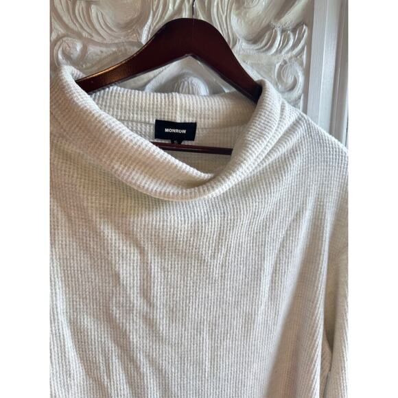 MONROW Cowl-Neck Waffle-Knit Sweater Women’s Size XL Thermal Lounge Pullover - Picture 4 of 10